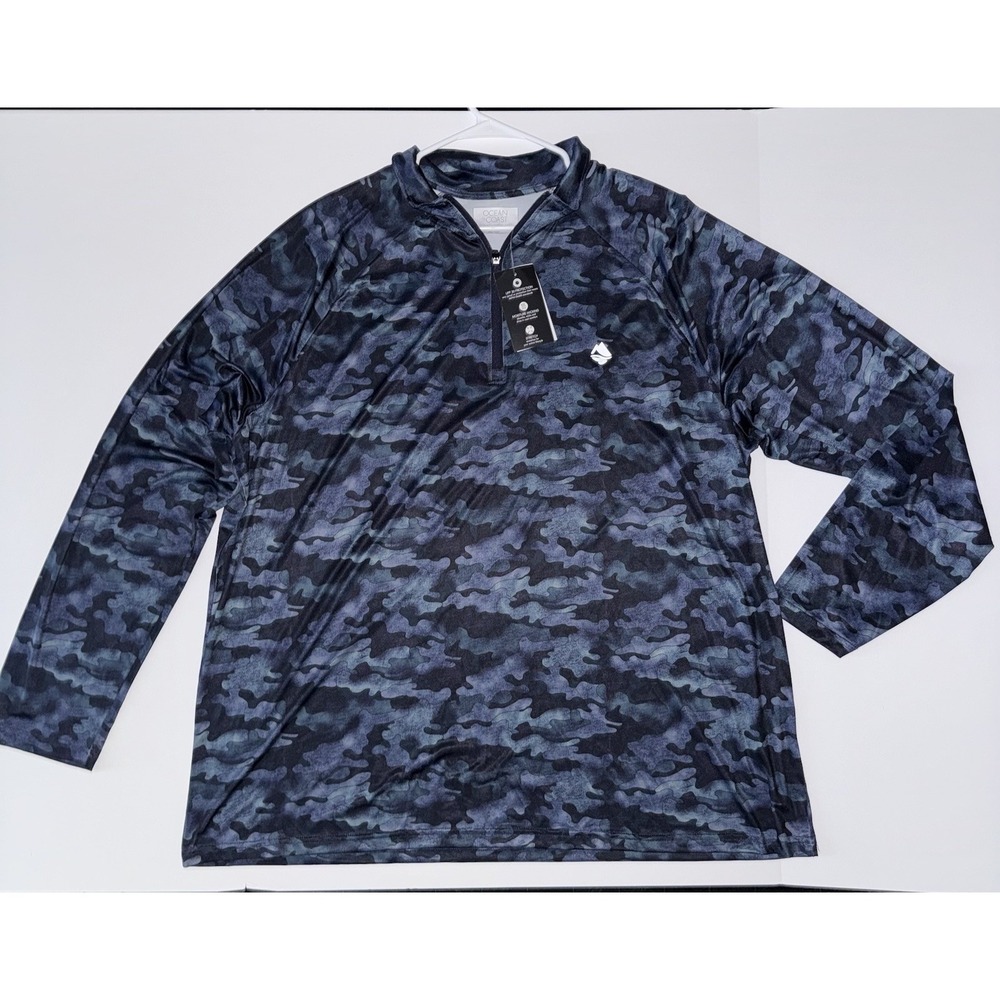 Men's 2XLT Ocean + Coast Blue Camouflage Long Sleeve UPF 30 Lightweight Polo